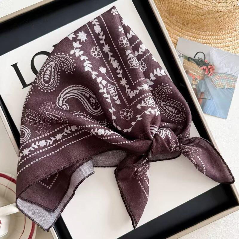 French polka dot hair accessories flower cotton and linen silk scarf square scarf high-end sunscreen neck scarf headscarf scarf