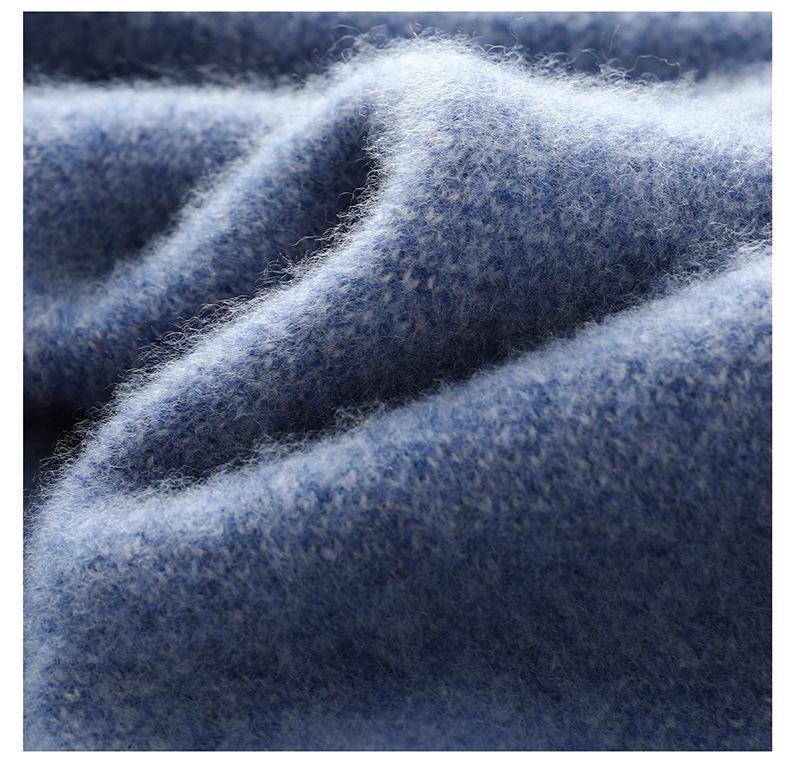 Мужской утолщенный свитер из 100% чистой шерсти с цветовыми блоками и круглым вырезом - Повседневный свободный жаккардовый кашемировый топ