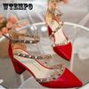 Ladies Patent Leather Winding Strap Sandals Rivets Heel Shoes Fashion Pointed Toe Stiletto Shoes