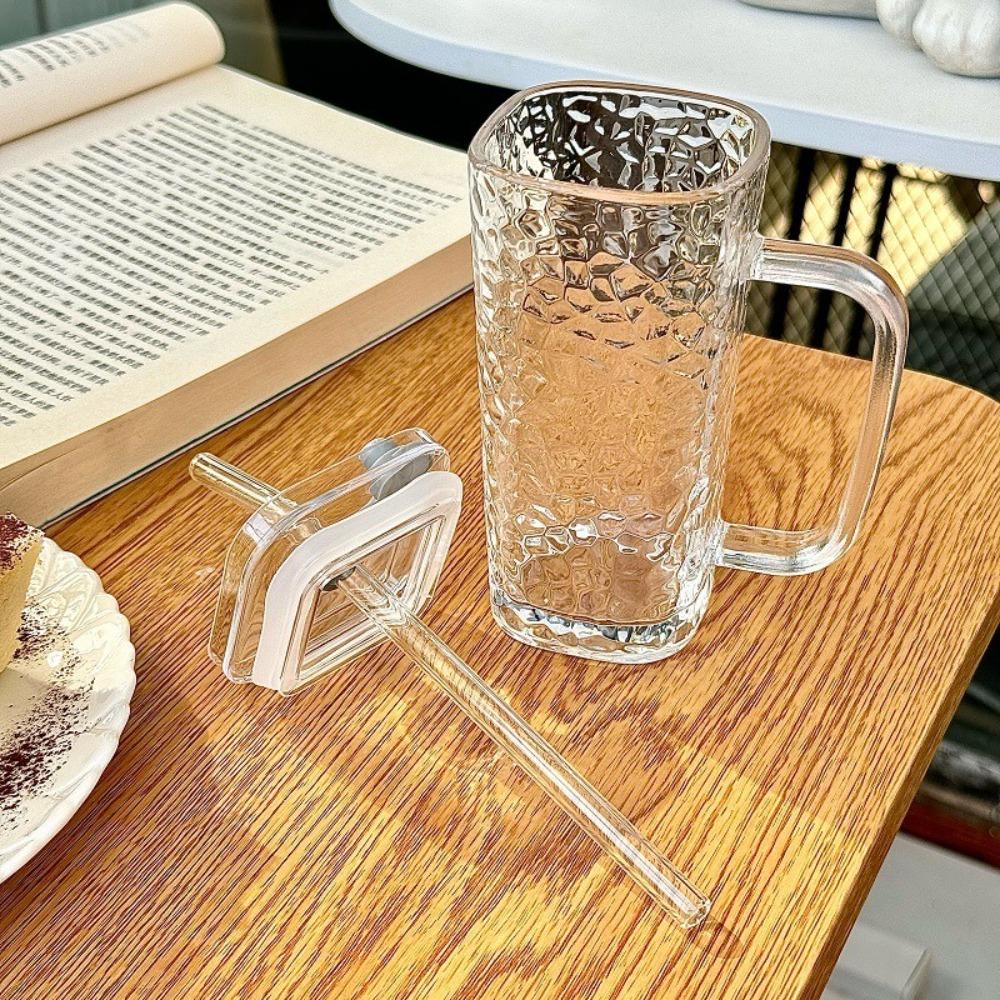 Прозрачный стеклянный стакан с крышкой и соломинкой, квадратный стакан для воды, стильная кофейная чашка, домашний бар