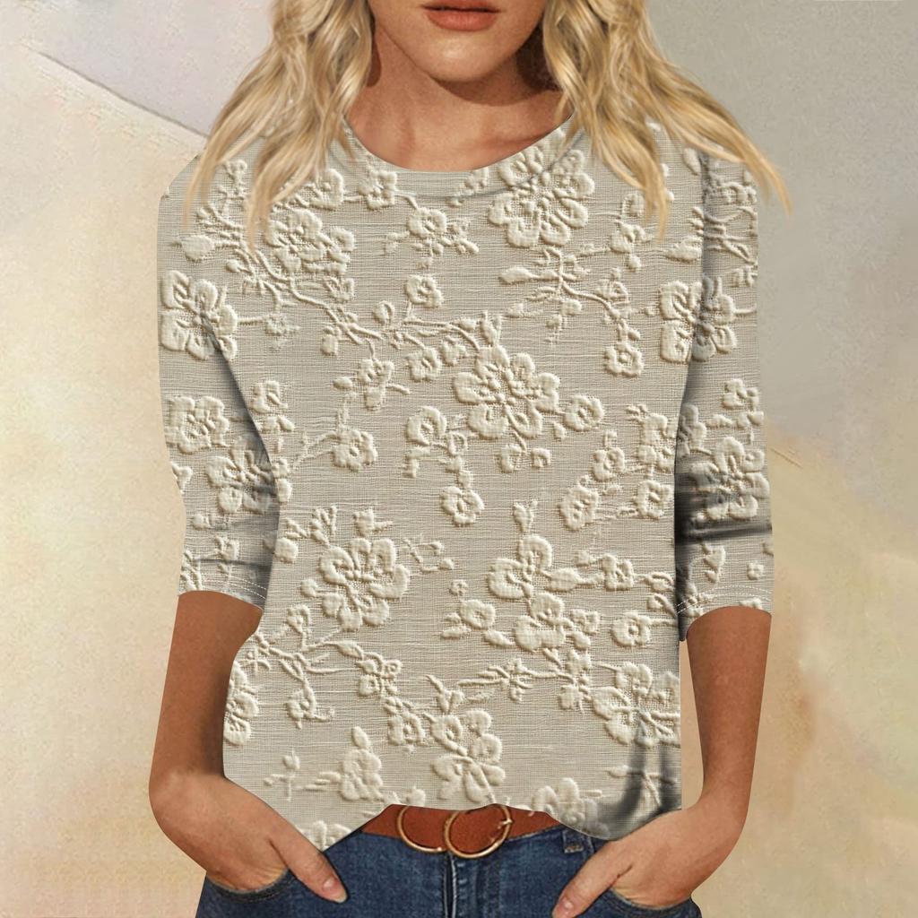 Women's Fashion Loose Casual Seven Sleeve Printed Round Neck Top