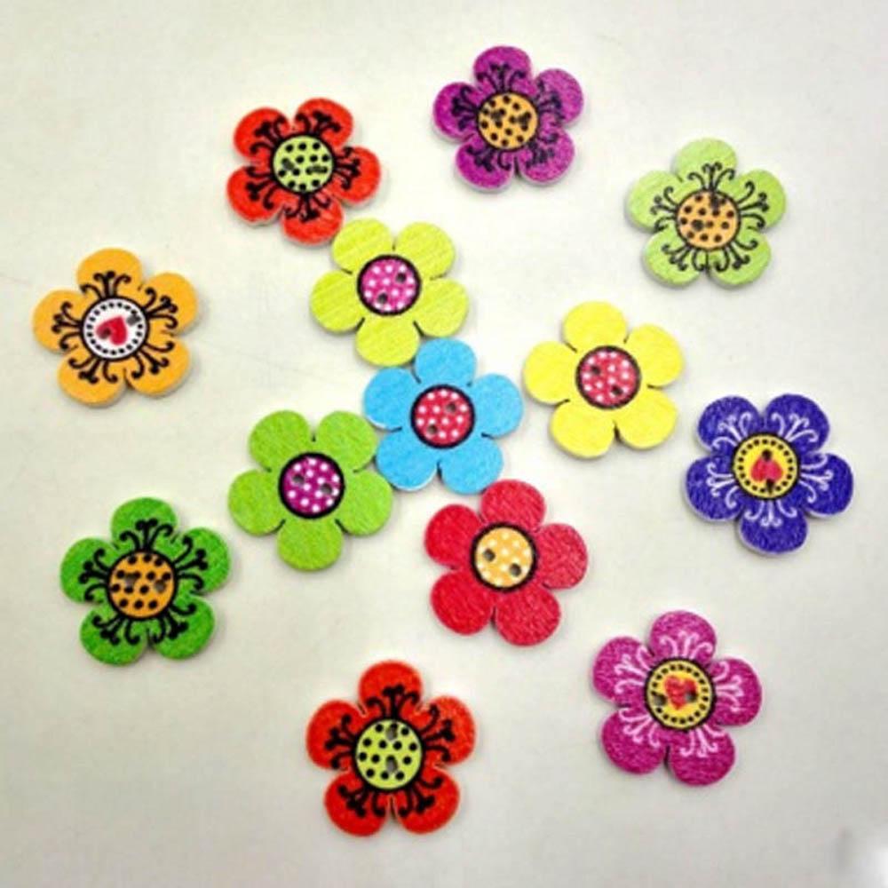 Cute Mixed Color 20 mm 2-Holes Wooden Buttons Sewing Scrapbooking Crafts Decoration Flower Dots