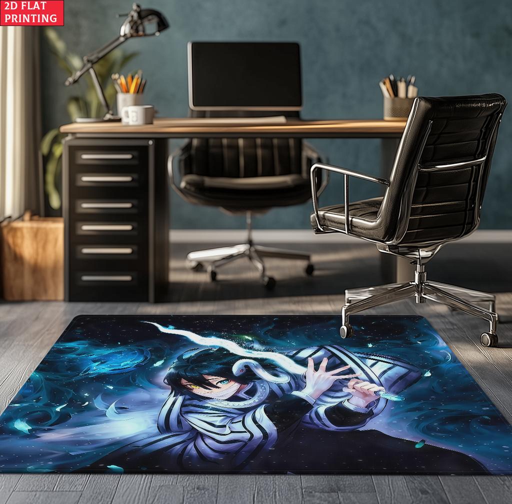 Anime Demon Area Rug, Dark Fire Water Theme Non-slip Floor Mat, Gamer Room Bedroom Decor Carpet, Washable Home Gift