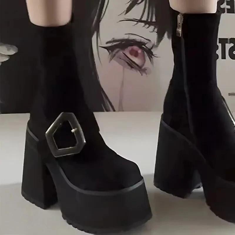 Металлические ботильоны-локки модные женские 2025 новые весенние на ультравысоком каблуке, универсальные ботинки-платформы с рукавом-бустером в рыцарском стиле