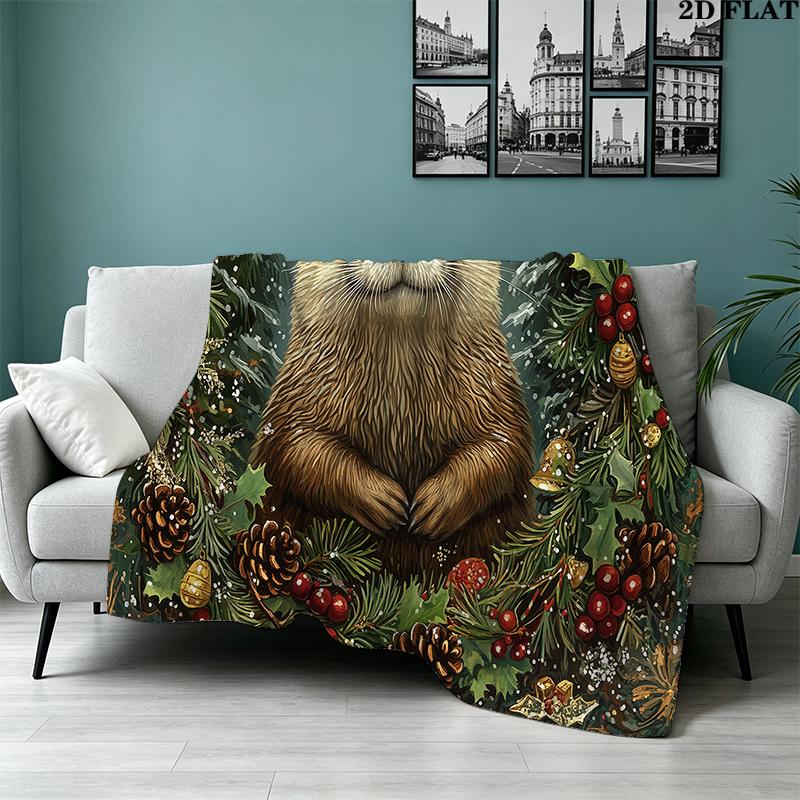 Christmas animals Printed Flannel Blanket, soft throw for bedroom sofa, washable, Christmas present, great gift.