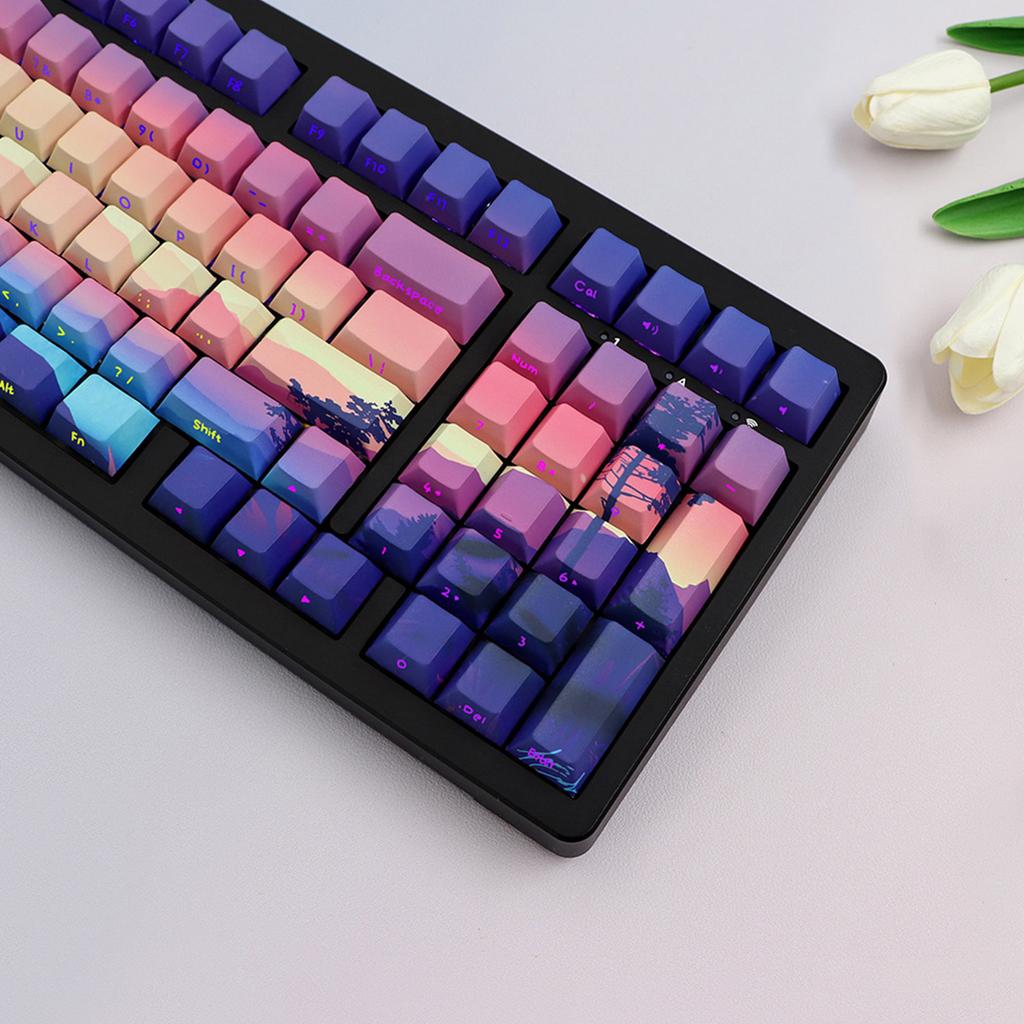 Колпачки для клавиш DoubleShots PBT с подсветкой 124 Purple Dreamland Dye-Sub с боковой гравировкой для механической клавиатуры 68/84/104