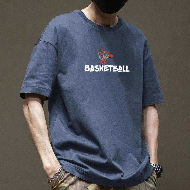 Хлопковая футболка с коротким рукавом Мужская Летняя Модная с принтом Футболка с круглым вырезом Свободная Модная Дышащая