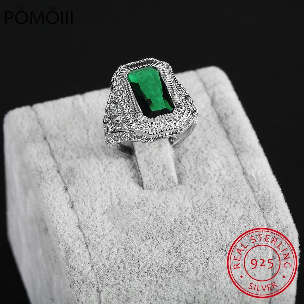 Unique Style Male Female Big Geometric Ring Fashion Green Zirconia Wedding Rings Promise 925 Silver Engagement Ring