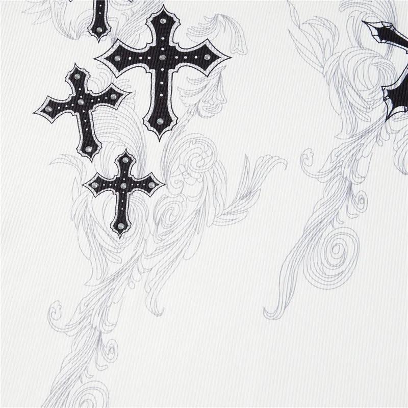 2KWEIRD Эстетическая футболка 2000-х Графический принт Крест Крылья Топы с длинным рукавом Y2k Женская одежда Fairycore Гранж Футболка Уличная одежда