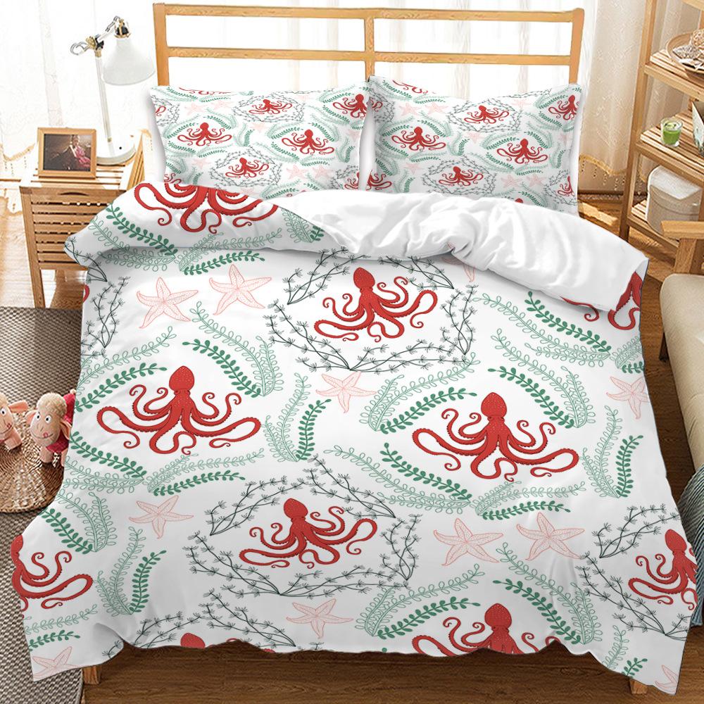 Octopus Pattern Bedding Set HD Digital Printing Marine Animal Duvet Cover 2/3 Pieces EU135 * 200 Child Room Soft Machine Washable Home Decoration