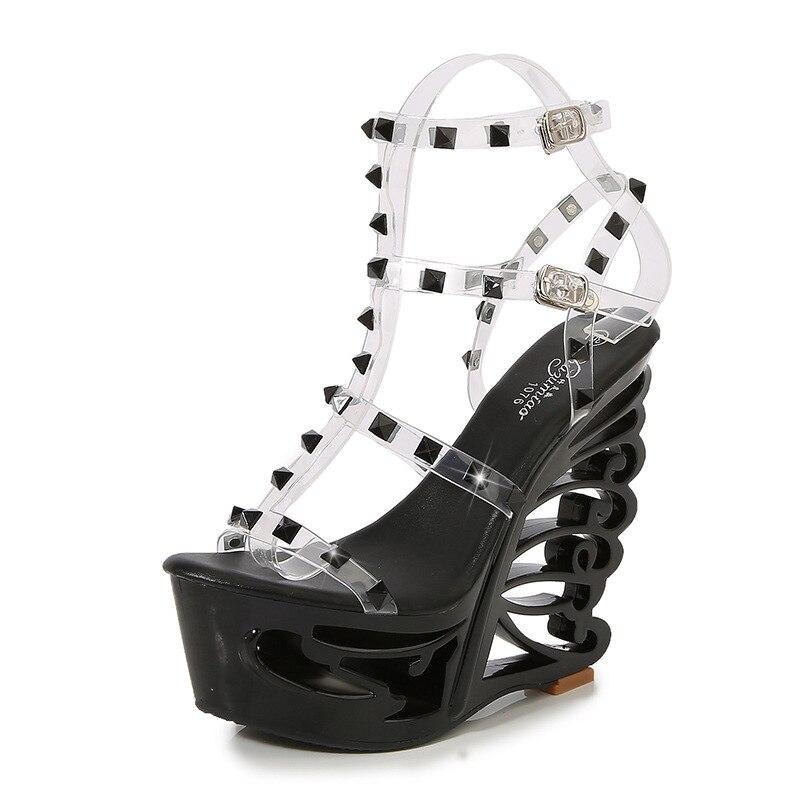 Women Sandals Special-shaped Rhinestone High-heeled Shoes Ultra-high-heeled Waterproof Platform Hate Sky High Sandals 1076 Series 15CM LFD