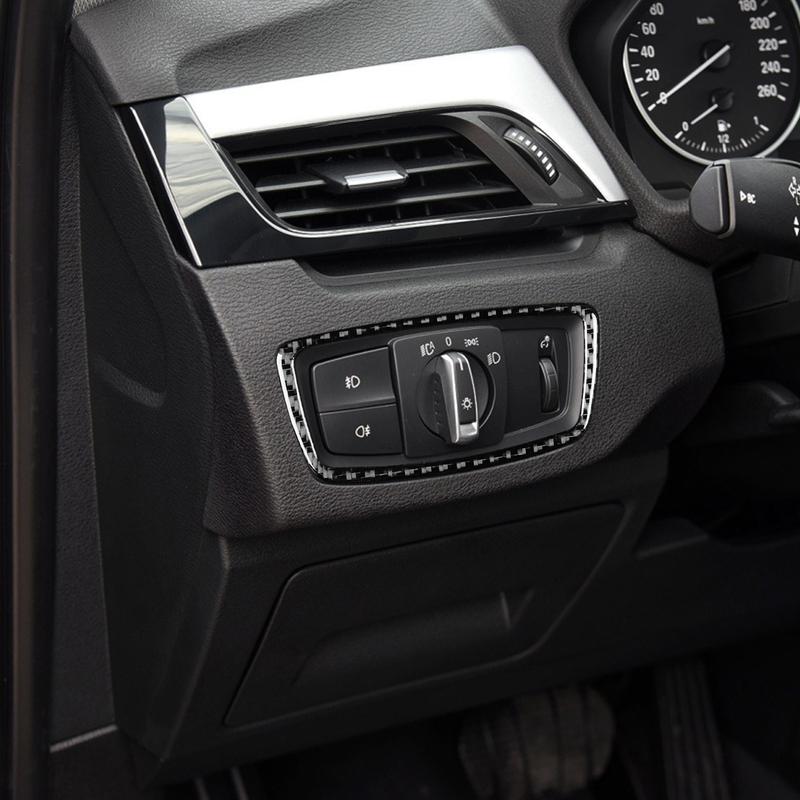 Real Carbon Fiber Car Accessories Headlight Switch Decorative Trim Cover Soft Sticker For BMW X1 F48 2016- X2 F39 2018-
