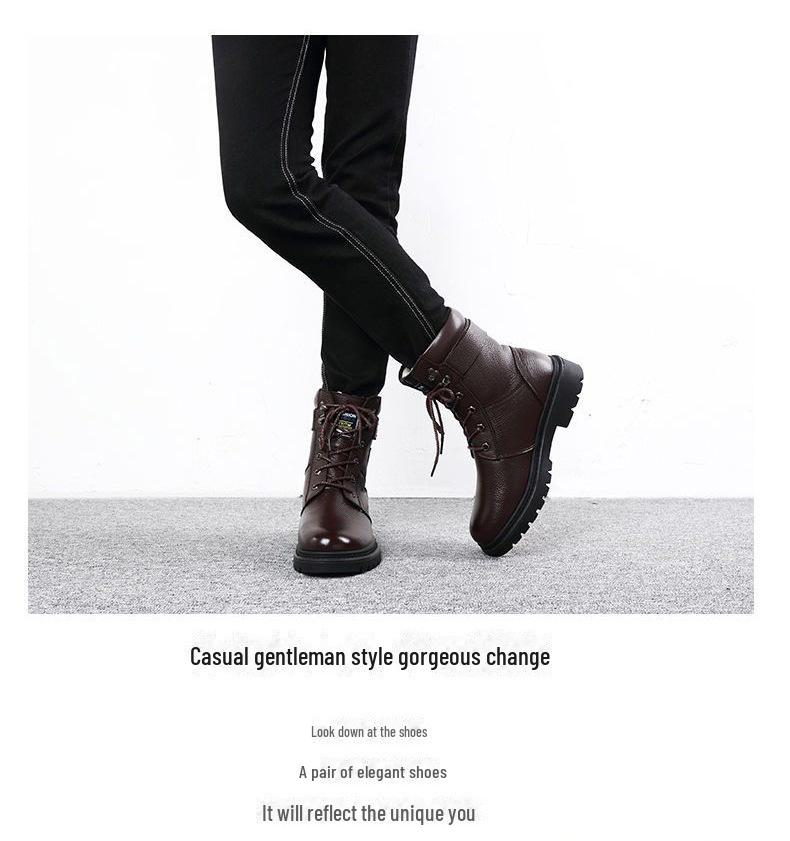 Мужские зимние ботинки из натуральной кожи с высоким берцем: Рабочие ботинки Martin из толстой коровьей кожи с бархатной подкладкой