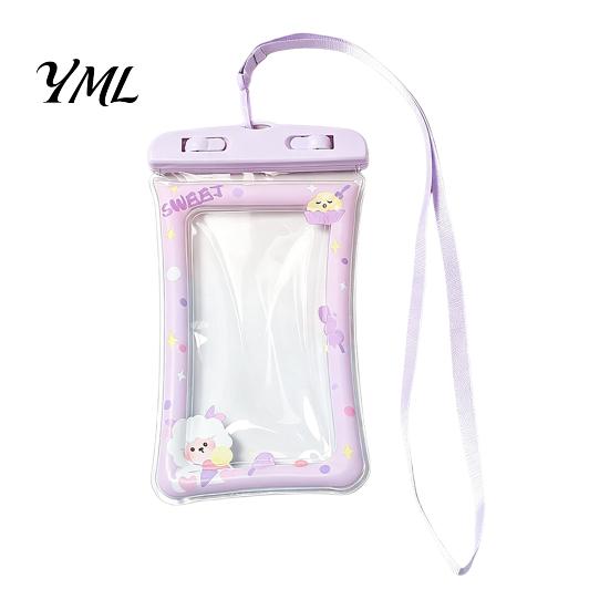 Touch Screen Water Bag Cute Waterproof Phone Pouch with Floating Airbag And Lanyard, Clear PVC Cellphone Dry for Swimming Beach Portable Case