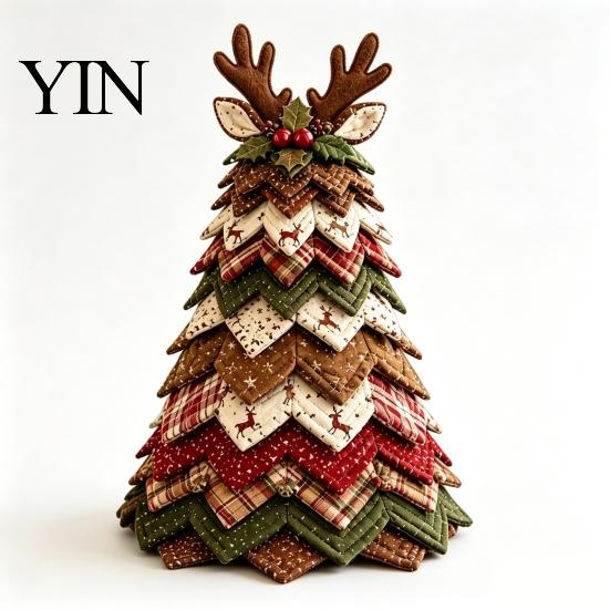 Christmas Garden Ornaments DIY Quilted Tree Kit, Handmade Fabric Tabletop Decoration, Home Holiday Ornament Collection Festive Craft Project