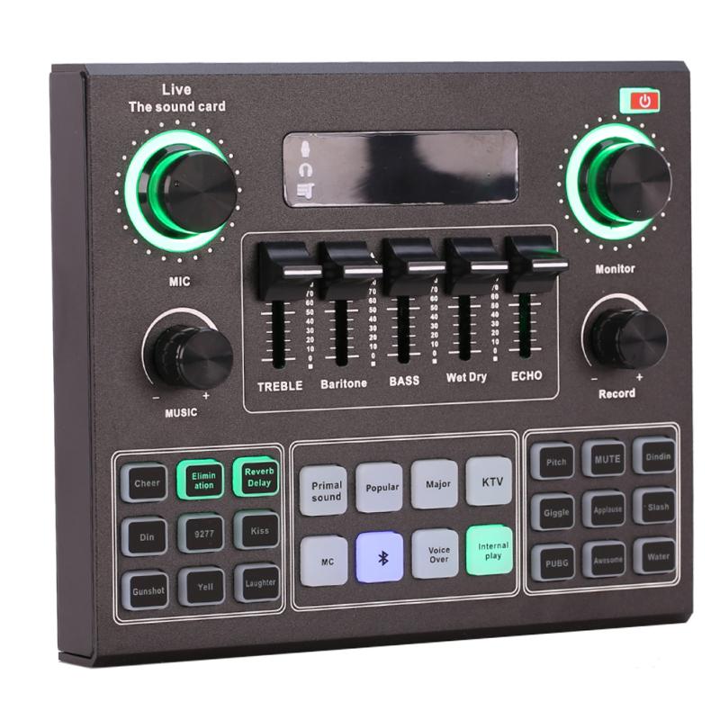 Sound Mixer Board for Live Streaming Voice Changer Sound Card with Multiple Sound Effects Audio
