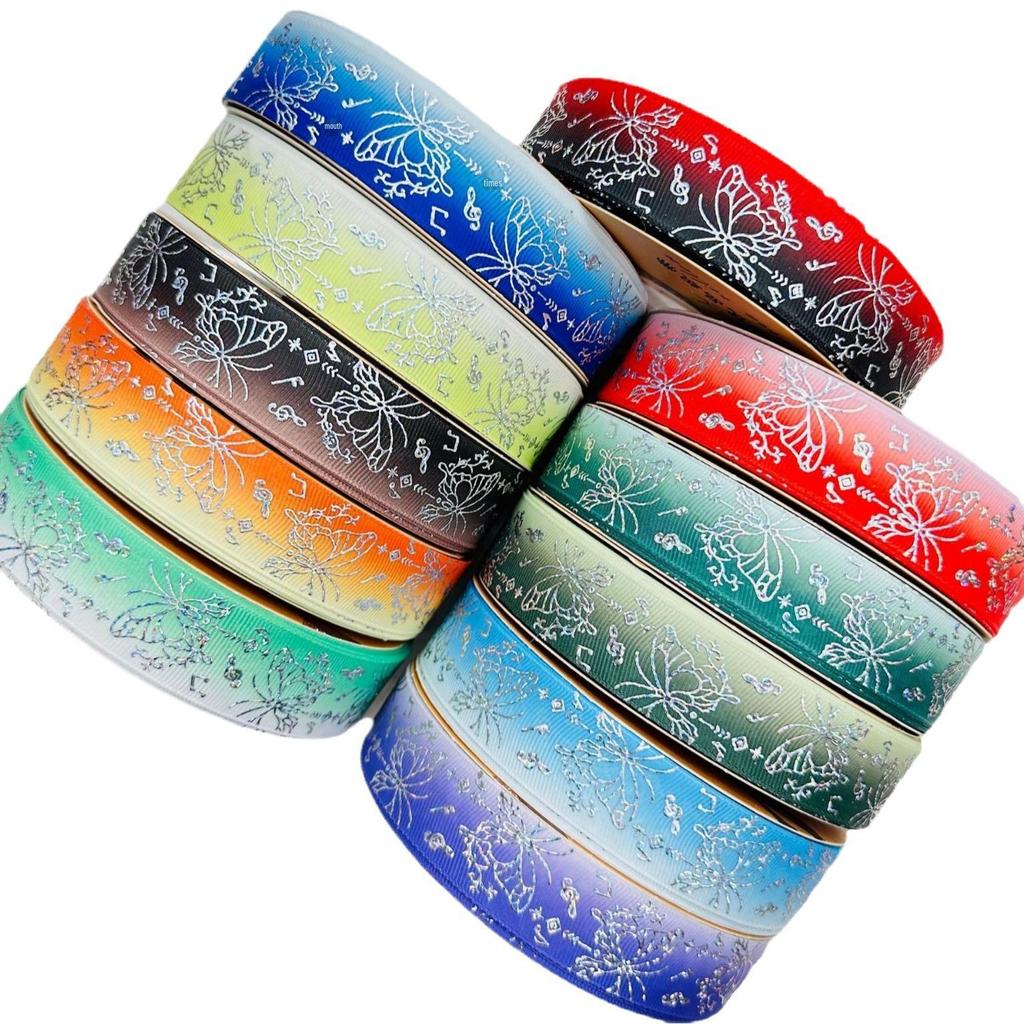 Лента с бабочками серебряного цвета с лазерной печатью 2,5 см для самостоятельного украшения праздников