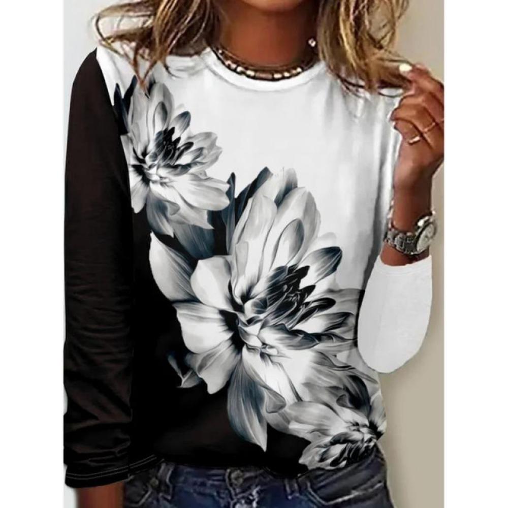 Autumn New Women's Marble Printed Casual Long Sleeved T-shirt Top