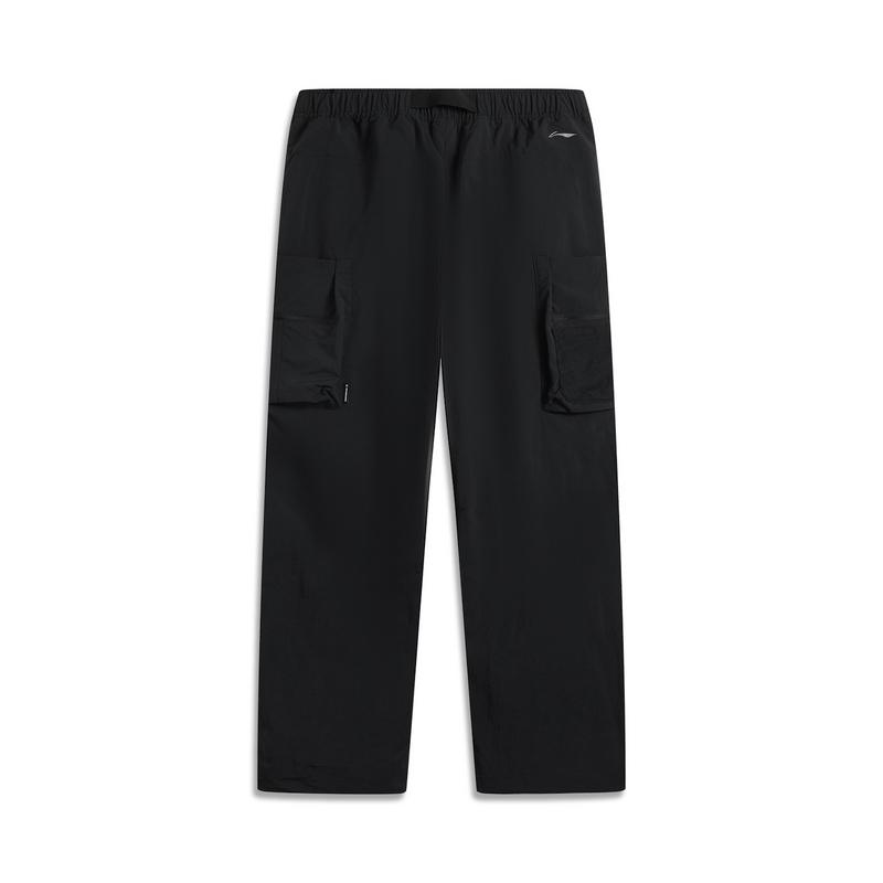 Li Ning CF Suo Solid Color Mid Waist Comfortable Breathable Versatile Water Resistant Straight Casual Pants Men Bottoms Black AYKV203-4