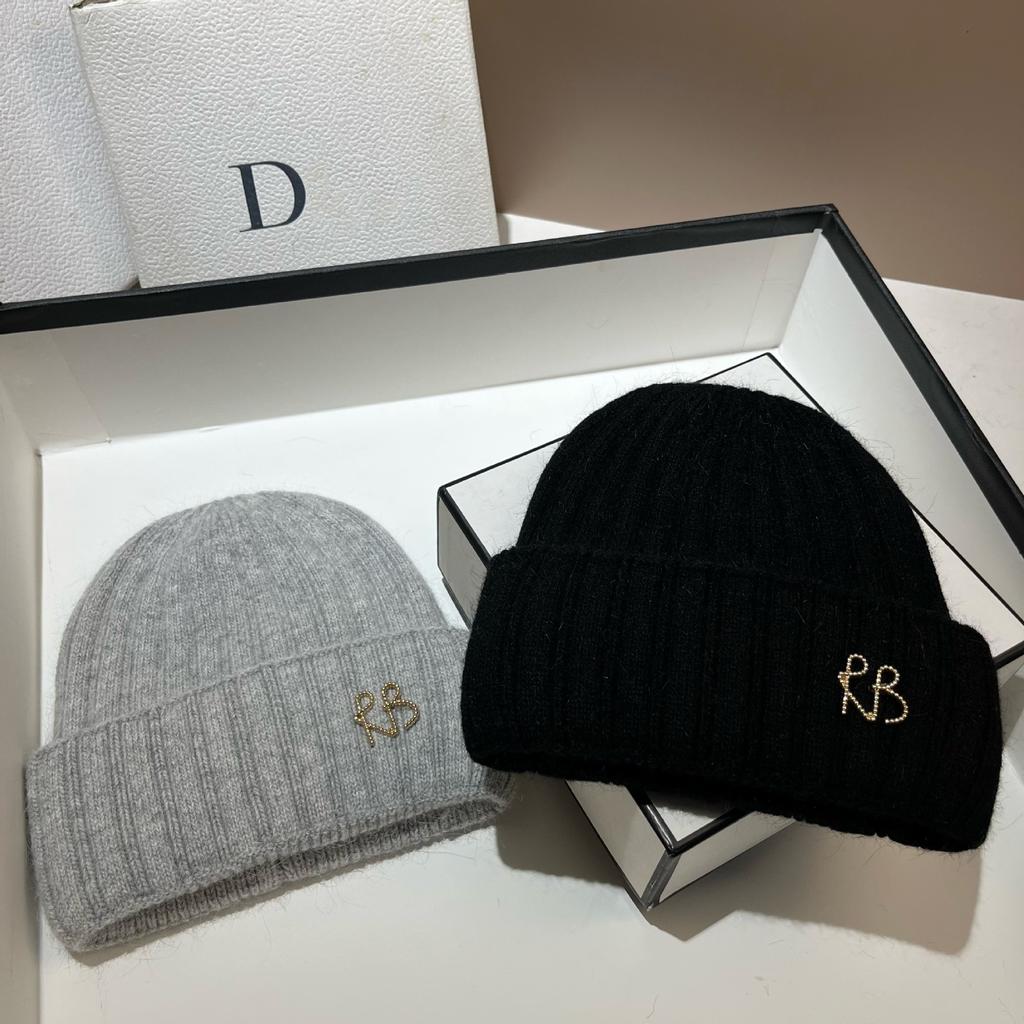 R Angora Rabbit Fur Knitted Hat Women'S Winter Wide Strip Elastic Soft Waxy Wool Hat Nordic Cold Warm Ear Hat