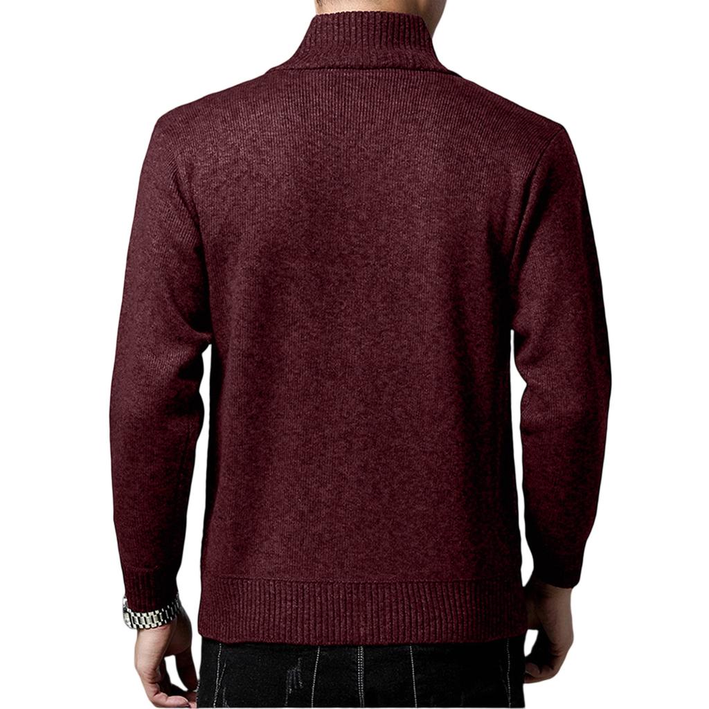 Men's  Standing Collar  Add Cotton  Adding Fleece  Thickened  Long Sleeves  Color Matching  Cardigan  Knitting  Sweater  Coat