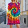 Women Casual Dress Autumn Tie-dyed Print Dresses For Women O-neck Short Sleeve Dress Plus Size