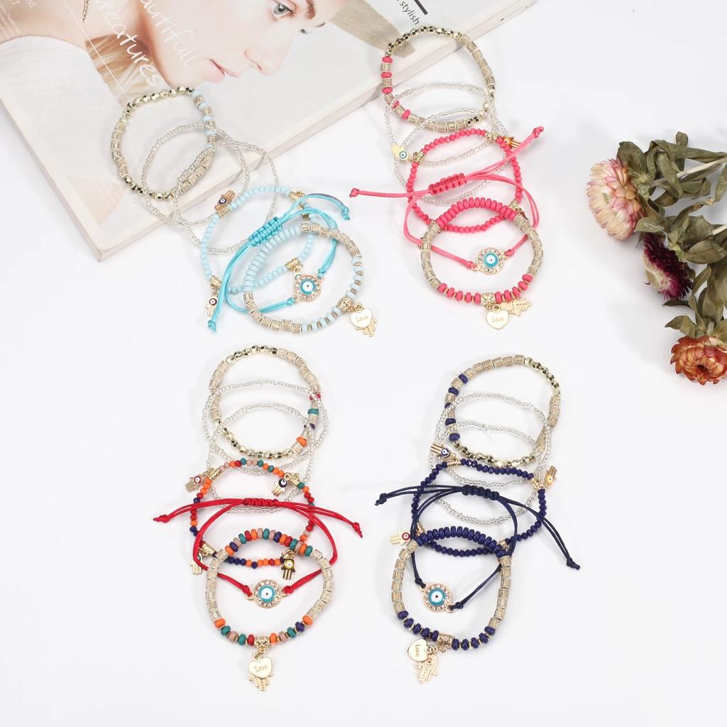 Штабелируемые женские браслеты с большими глазами, многослойный эластичный браслет из бисера BohemianEvil в стиле хиппи