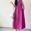 9511 Korean Chic Sleeveless Knee-Length Summer Dress - Women's Slim Fit Cotton Linen
