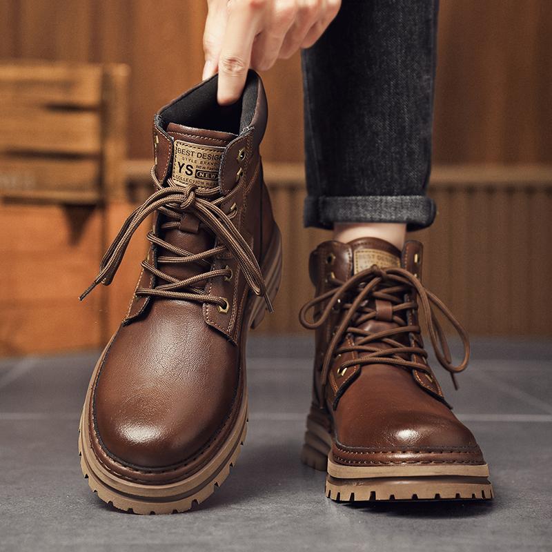 Модные мужские уличные мотоциклетные ботинки с круглым носком, теплые плюшевые меховые зимние ботинки для мужчин, натуральная кожа, базовые ботинки, удобная обувь для отдыха на природе