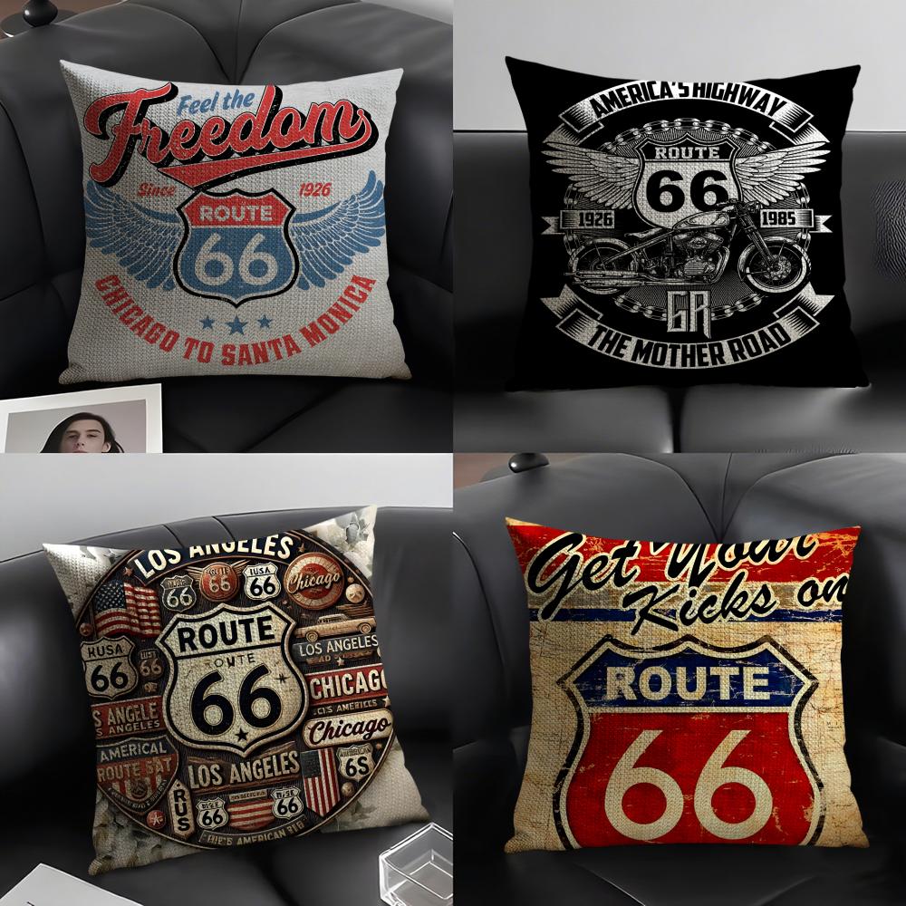 Travel Motorcycle Ride US Route Linen Cushion Covers For Decorative Sofa Home Pillows Case Car Chair Pillows Cases