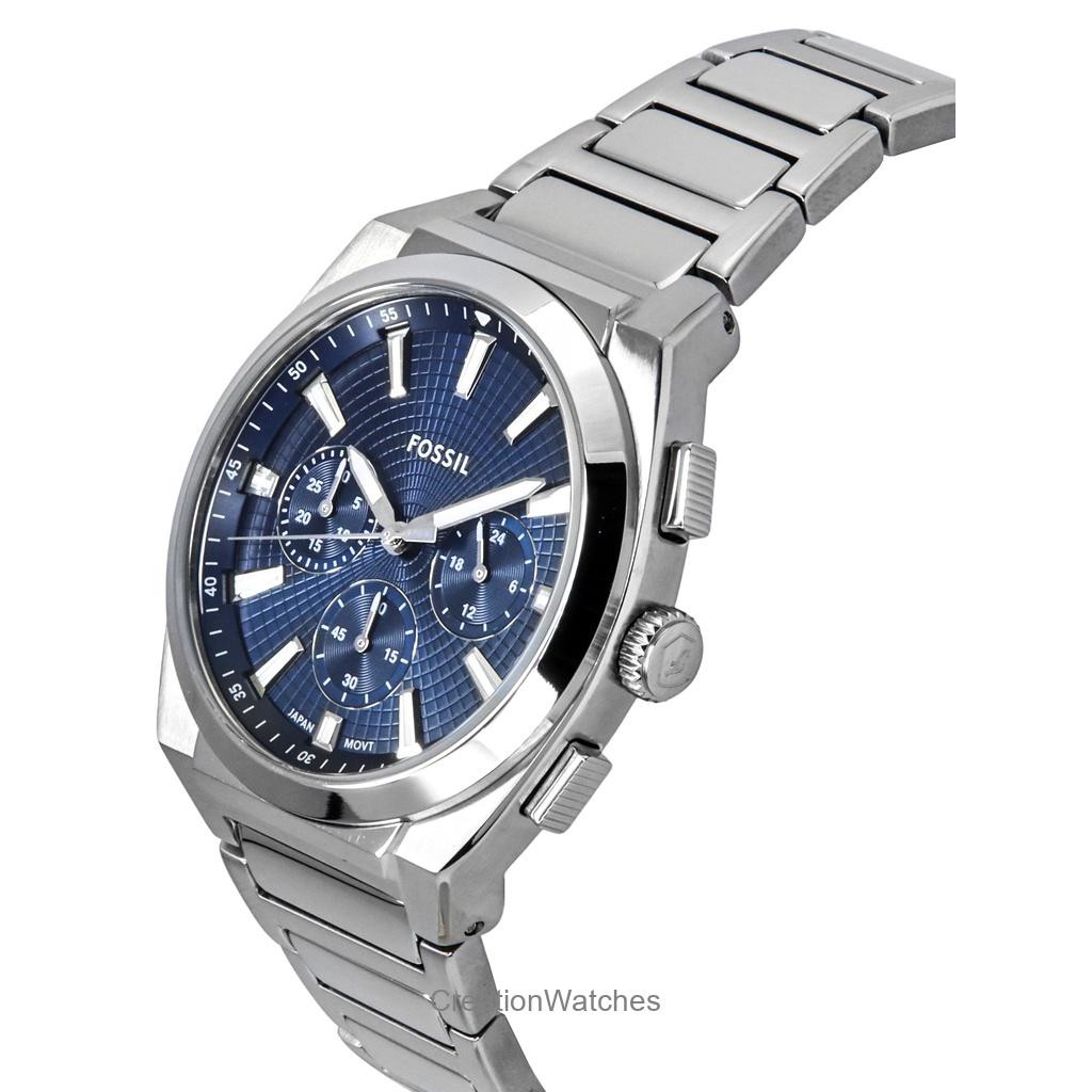 Fossil Мужские часы Everett Chronograph из нержавеющей стали с синим циферблатом и кварцевым механизмом FS6104