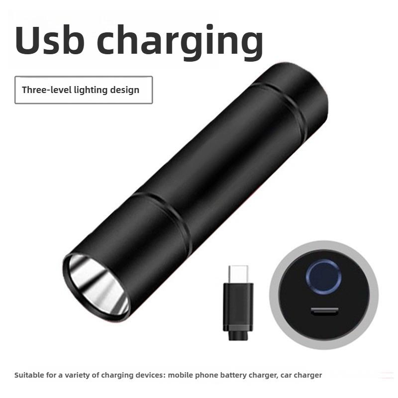 LED Strong Light Small Flashlight USB Rechargeable Multi-function Mini Student Portable Lighting Work Light Gift