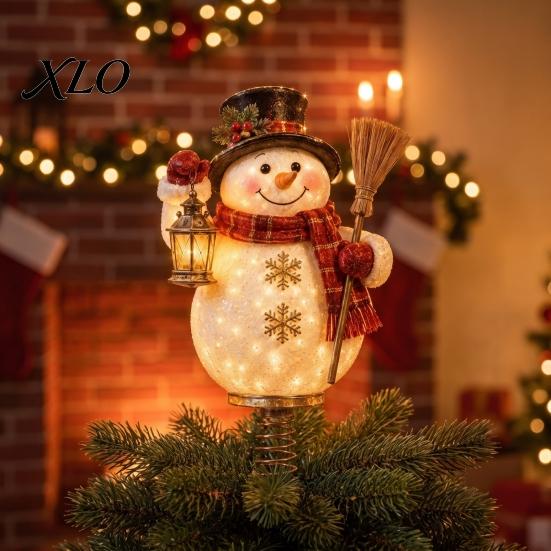 Unique Winter Home Ornament Lighted Christmas Tree Topper, Illuminated Santa Claus Gingerbread Nutcracker Treetop Spring Loaded Crown with Base