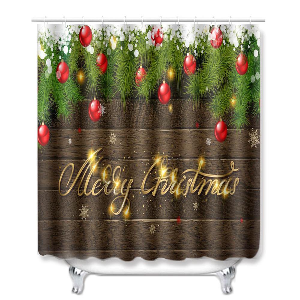 Christmas Shower Curtain Floor Mat Combination Four-Piece Set Bathroom Toilet Carpet Shower Room Mat Foot Mat
