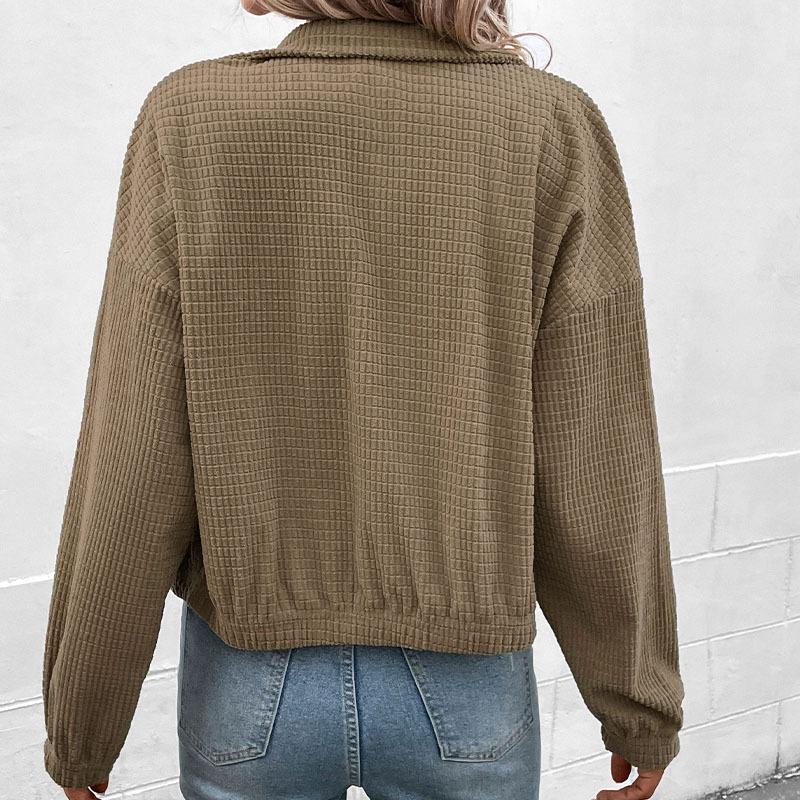 Вельветовое пальто Верхняя одежда Застежка-молния с длинным рукавом и воротником-стойкой Осенняя женская одежда Зимняя куртка Женщины Трендовые осенние куртки