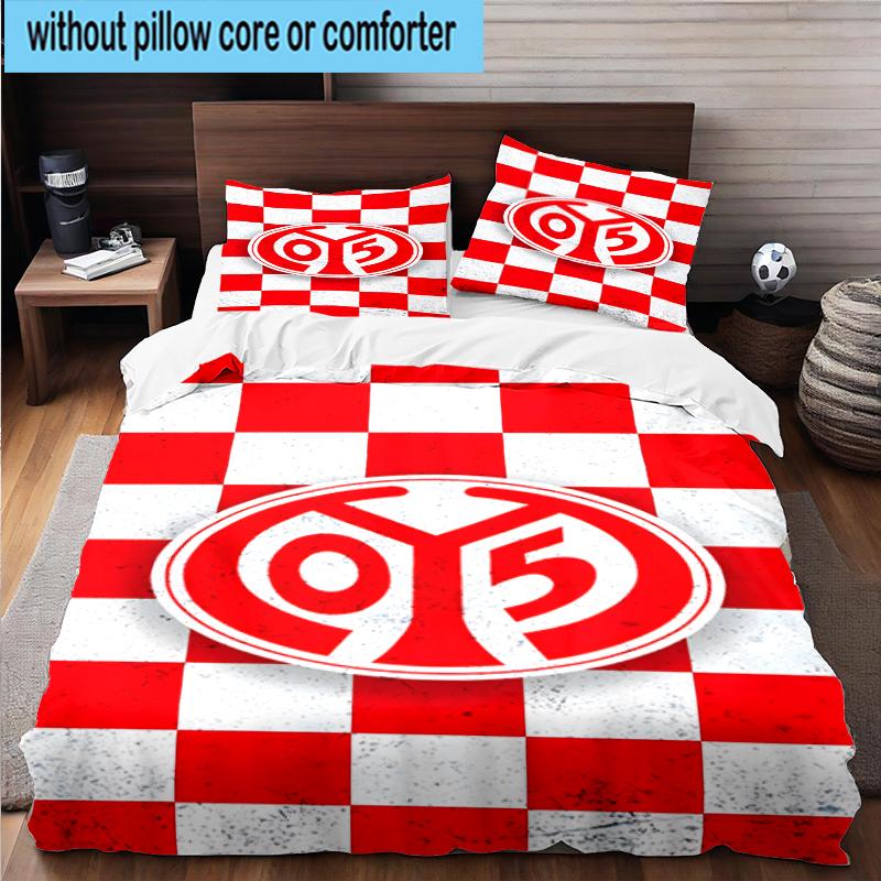 3PCS Red White Mainz Pattern Bedding Set,Including 1pc Duvet Cover And 2pcs Pillowcases Perfect for Bedroom, Dormitory, Fan Christmas gift