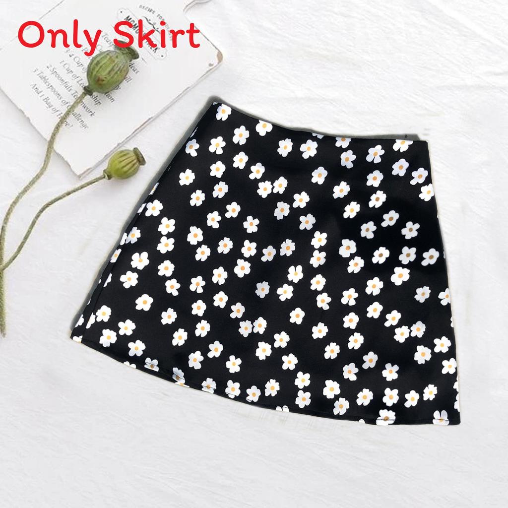 Satin Floral Print Short Skirt With High Waist Zipper For Spring Fashion Women