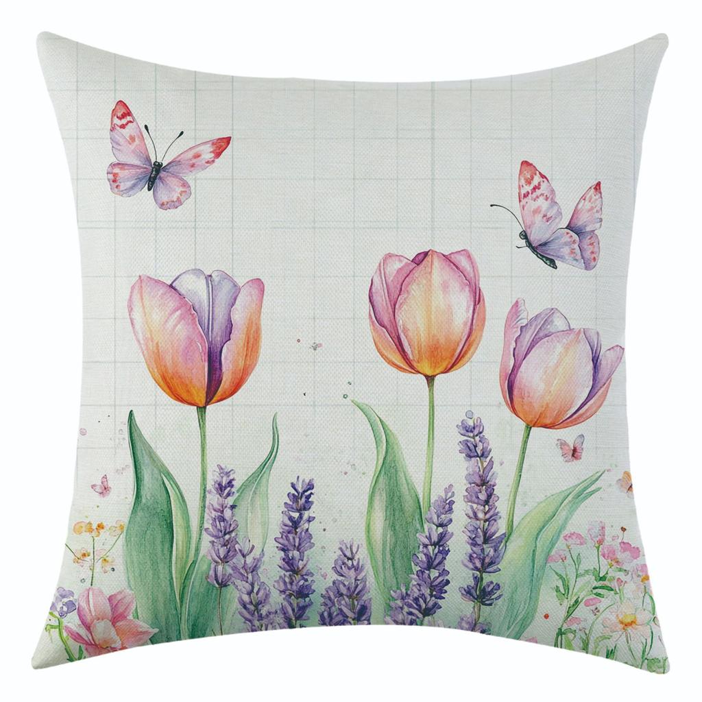 New Butterfly Flower Linen Printed Pillowcase for Holiday Decoration, Car Sofa Cushion
