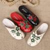 Genuine Leather Summer Shoes Women Sandals Old Beijing Style Flat Shoes Tiny Flowers Shoes Black Red Plus Size 42