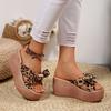 Summer Women Wedge Slippers Leisure Large Size Women Shoes Leopard Print Bow Tie Platform Slippers Outdoor Sandals Slides Women