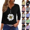 Жен. Футболка Футболка С принтом Пуговицы Рукав 3/4 Повседневные Выходные Мода Классический Классический V-образный вырез Обычный Верх