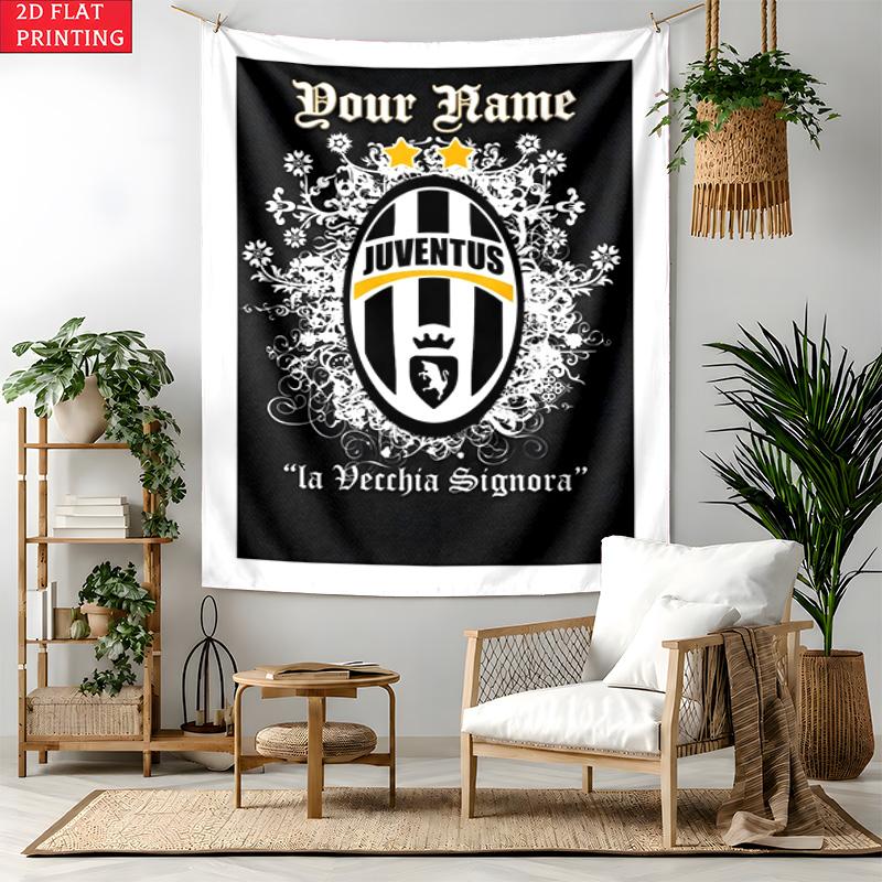 Juventus FC Custom Name Tapestry Personalized Wall Art Hanging Bohemian Home Decor for Bedroom Dorm Living Room
