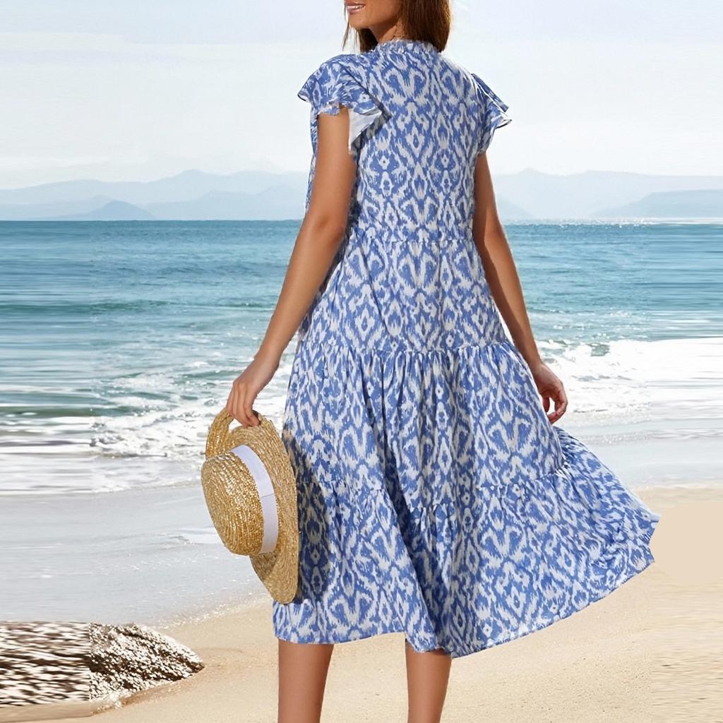 Женское платье с короткими рукавами и бахромой в стиле бохо для отдыха на пляже