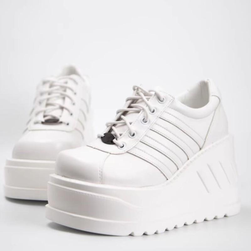 Gothic Punk Platform Shoes: Chunky-Soled, Striped, Breathable Leather with Lace-up Design