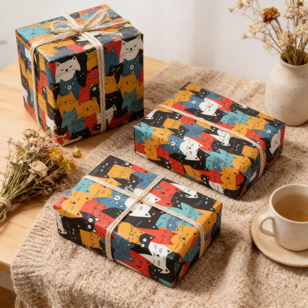 1Roll Of Large-Sized Colorful Cat Wrapping Paper, 43x500cm Roll - Cute Cartoon Cat Pattern Gift Wrapping Paper, Suitable For Cat Lovers, Birthdays