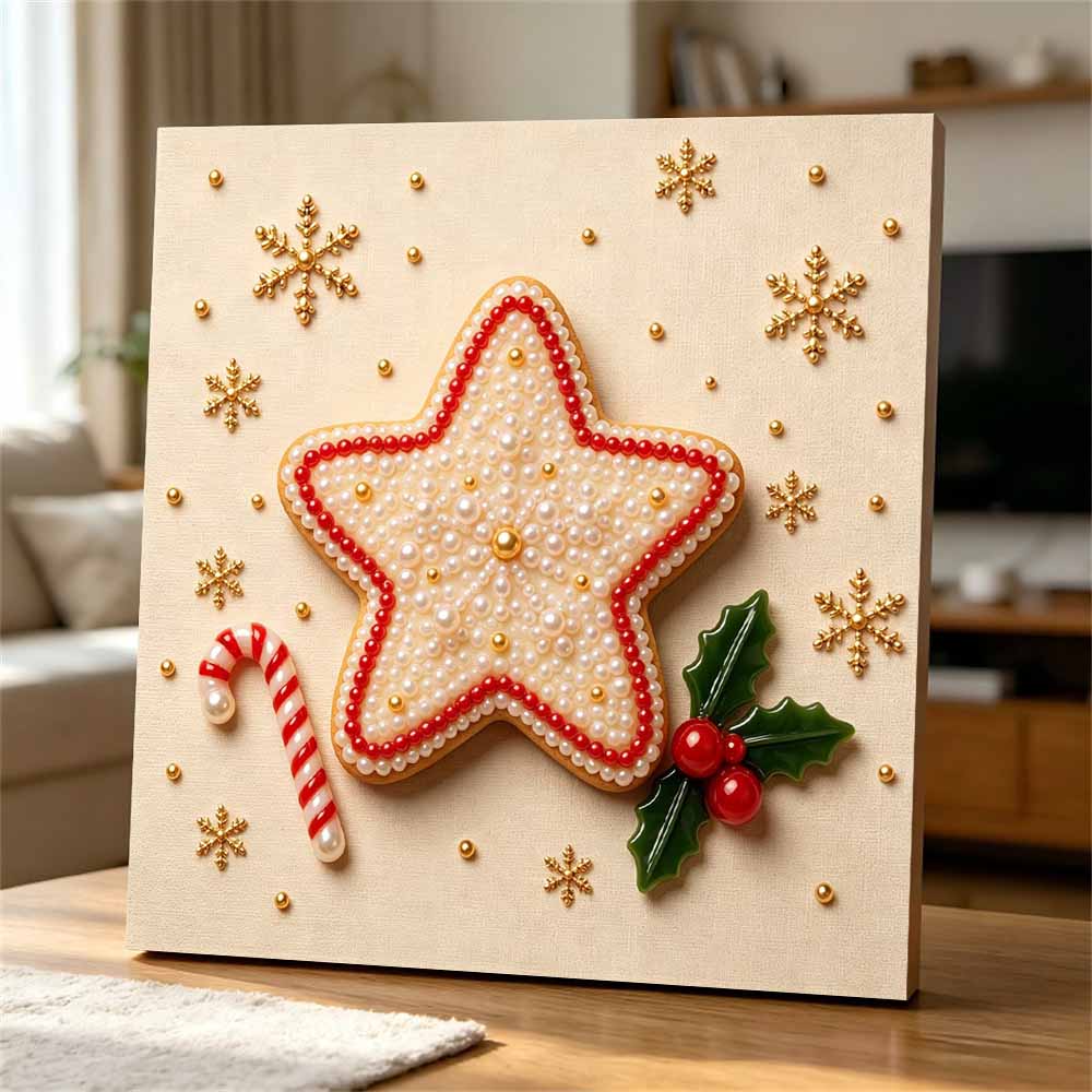 Набор для DIY-рисования 5D жемчугом в раме с дизайном Рождественская звезда и Леденец-трость Блестящее жемчужное полотно Арт-творчество Креативный подарок для декора детской комнаты