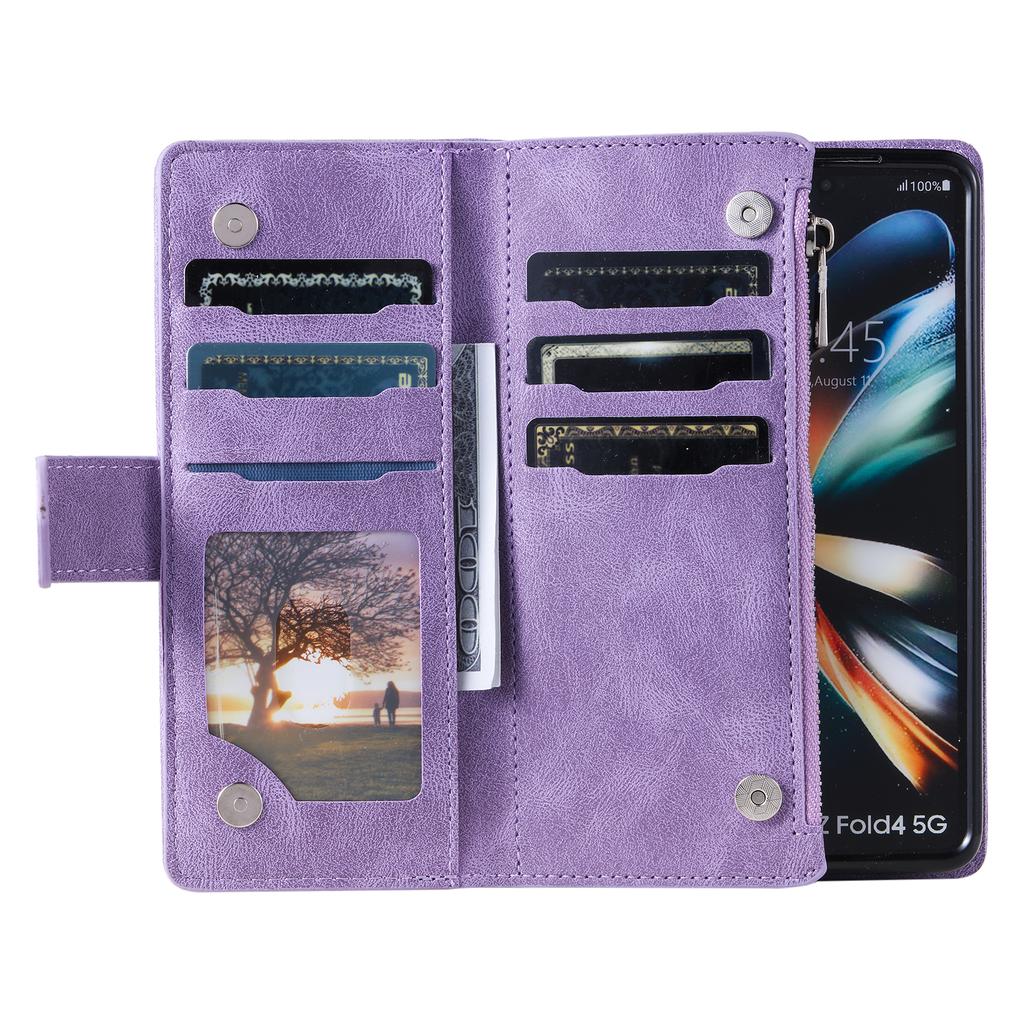 Кожаный чехол-кошелек через плечо на молнии для Samsung Galaxy Z Fold 4 Fold4 5g, держатель для карт, подставка, ремешок, сумка для книги, чехол на ремешке