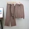 Autumn Women's Plus Size Knit Suit Casual Fashion Zip Jacket Vest Wide Leg Pants Suit