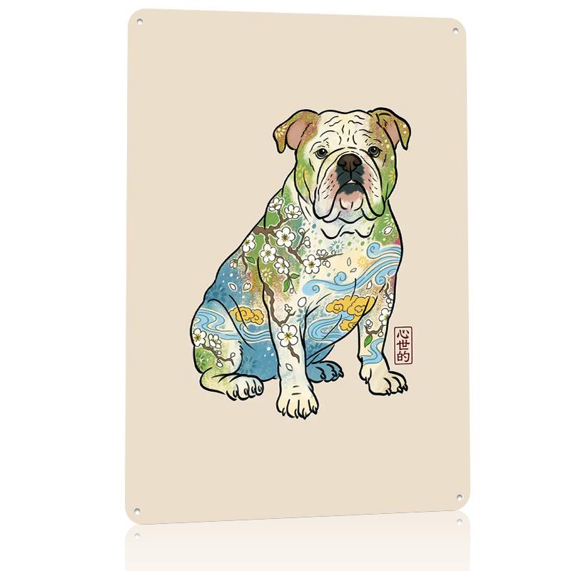 Bulldog Cherry Blossom Poster Customized Vintage Metal Signs Wall Art Retro Tin Plaque for House Wand Deko Interior Accessories