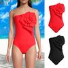 Women Monokini Bandeau Sleeveless 3D Flower Decor One-piece Bikini Solid Color Backless Quick Drying Swimwear
